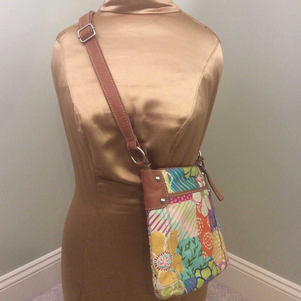 Fossil Tropical Floral Painted Leather Bag w/ Fob